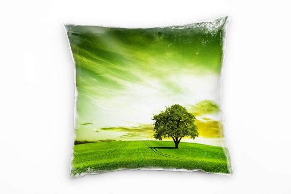 Landschaft, grün, Wiese mit Baum Deko Kissen 40x40cm für Couch Sofa Lounge Zierkissen