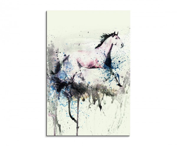 White Horse Running 90x60cm Aquarell Art Leinwandbild