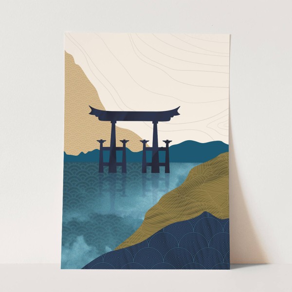 Japan Motiv Tempel abstrakte Landschaft Berge See Natur