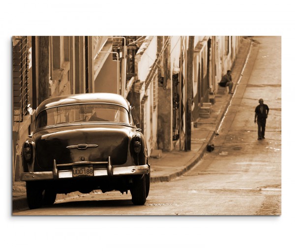 120x80cm Wandbild Kuba Chevrolet Auto Häuser Straße