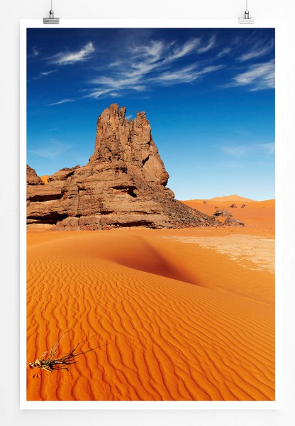 60x90cm Landschaftsfotografie Poster Sanddünen und Felsen Sahara Algerien