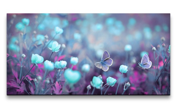 Leinwandbild 120x60cm Blumenwiese Schmetterlinge Feldblumen Wildblumen Sommer