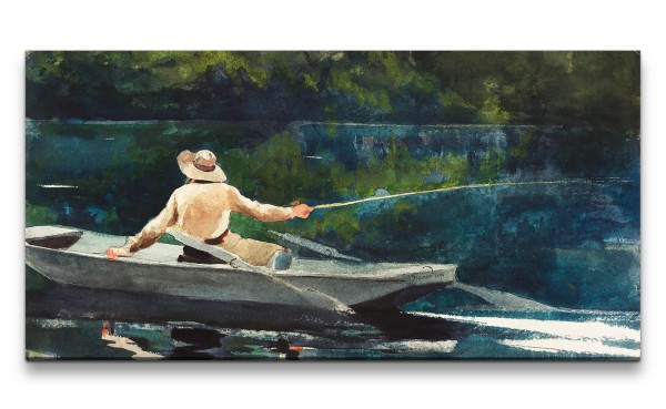 Remaster 120x60cm Winslow Homer weltberühmtes Wandbild Casting Number Two Angler im Boot Fluss
