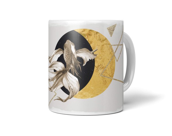 Dekorative Tasse mit schönem Motiv Fisch Kampffisch schönem Design goldenen Elemente Halbmond