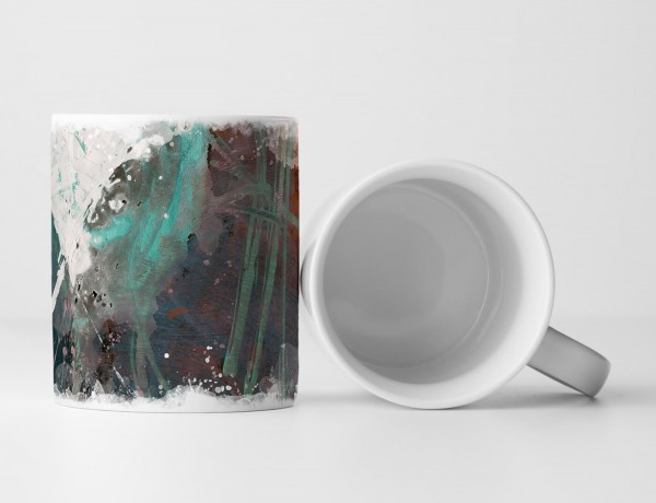 Tasse Geschenk Tasse - dunkelrot/-blaue Grundierung, dunkeltürkis-weiße Abstraktion 