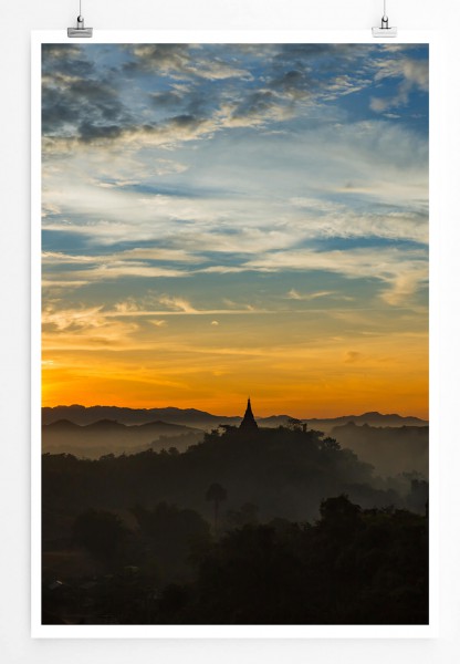 60x90cm Poster Landschaftsfotografie  Pagode bei Sonnenaufgang in Burma