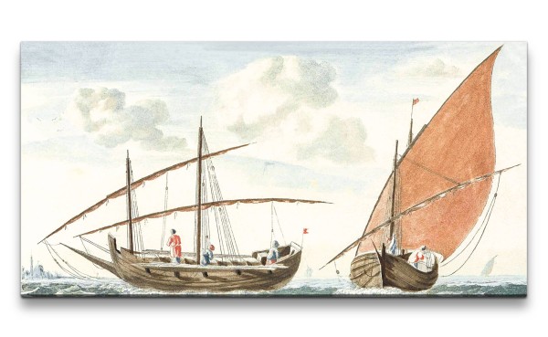 Remaster 120x60cm Johan Teyler Illustration Schiffe Meer Segel zeitlose Kunst