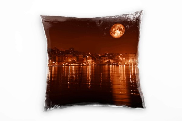 City, Istanbul, Nacht, Mond, orange, rot Deko Kissen 40x40cm für Couch Sofa Lounge Zierkissen
