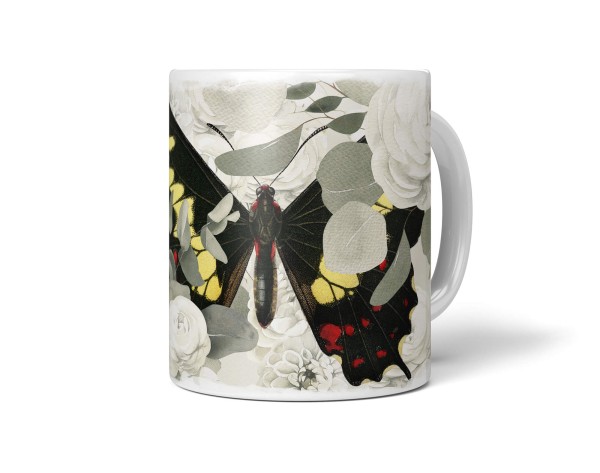 Dekorative Tasse mit schönem Motiv Schmetterling Blumen Blüten Vintage Einzigartig
