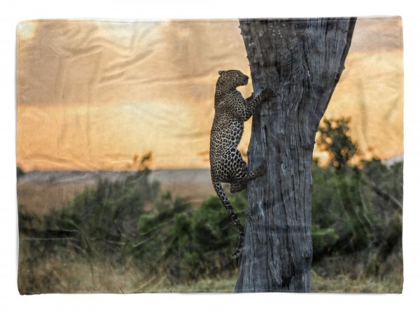 Handtuch Strandhandtuch Saunatuch Kuscheldecke mit Tiermotiv Jaguar klettert au