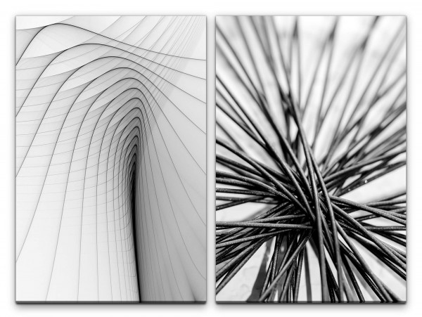 2 Bilder je 60x90cm Abstrakt Wellen Schwingung Draht Minimal Schwarz Weiß Modern