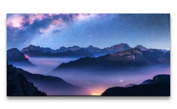 Leinwandbild 120x60cm Berge Sterne Sternenhimmel Milchstraße Astrofotografie
