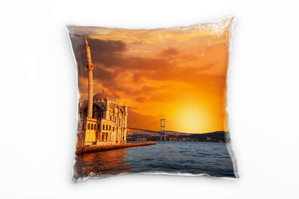 City, orange, Moschee, Sonnenuntergang, Istanbul Deko Kissen 40x40cm für Couch Sofa Lounge Zierkiss