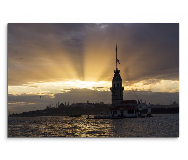120x80cm Wandbild Istanbul Bosporus Jungfrauenturm Sonnenuntergang