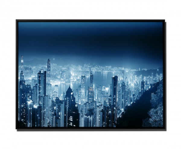 105x75cm Leinwandbild Petrol Hong Kong Skyline bei Nacht II