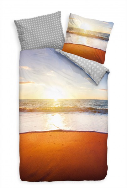 Strand Sonne Meer Sonnenaufgang Bettwäsche Set 135x200 cm + 80x80cm Atmungsaktiv