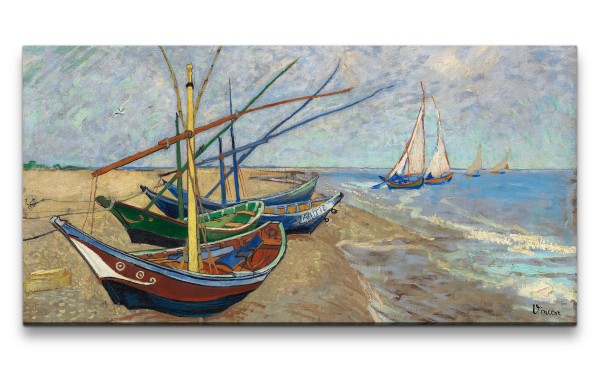 Remaster 120x60cm Vincent van Gogh's Fishing Boats Impressionismus Boote am Strand zeitlose Kunst