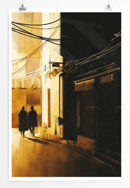 Bild  Pärchen in einer Seitenstraße bei Nacht 60x90cm Poster