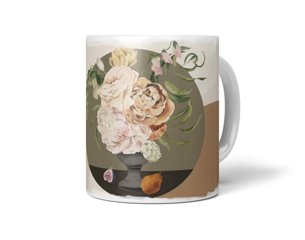 Dekorative Tasse mit schönem Motiv Vintage Pastelltöne Blumen Blumenstrauß Vase Bouquet