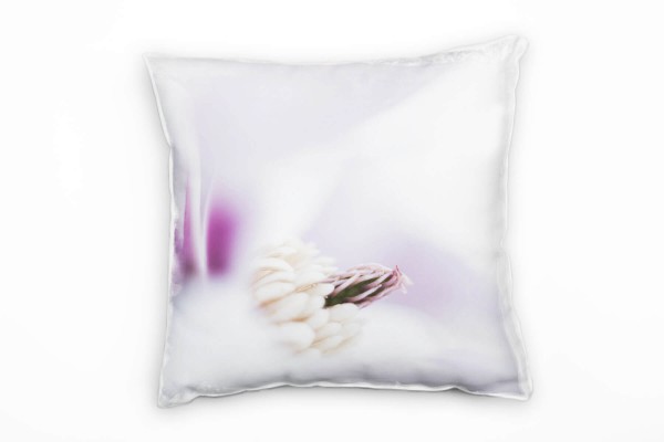 Macro, Blumen, Magnolie, weiß, lila Deko Kissen 40x40cm für Couch Sofa Lounge Zierkissen
