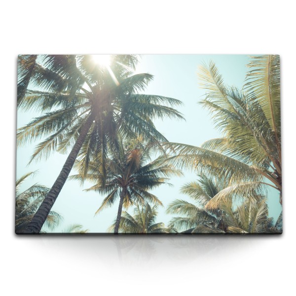 120x80cm Wandbild auf Leinwand Karibik Palmen Sommer Sonnenschein Kokospalmen