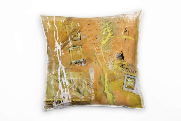 Couch Sofa Lounge Zierkissen in 40x40cm Briefmarken Gelborange Zitronengelb Weiß