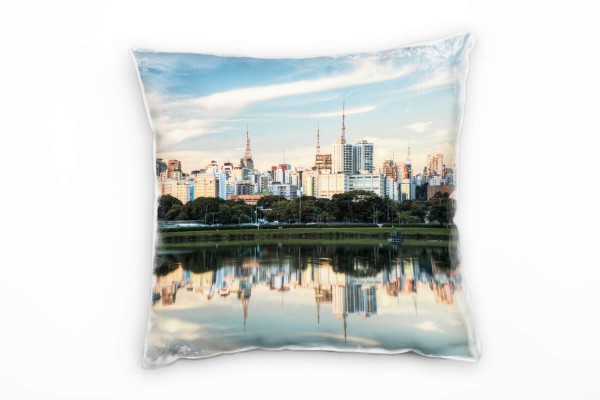 Urbanes und City, Hochhäuser, See, heller Himmel Deko Kissen 40x40cm für Couch Sofa Lounge Zierkisse