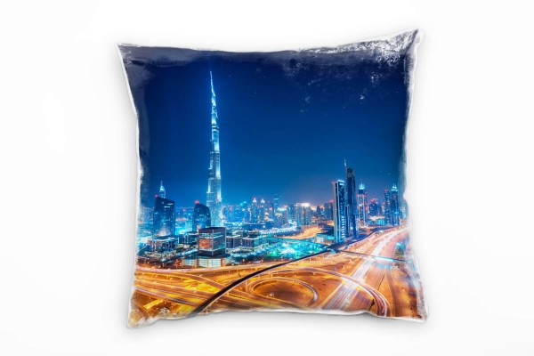 City, Dubai, Hochhäuser, Nacht, orange, türkis, blau Deko Kissen 40x40cm für Couch Sofa Lounge Zierk