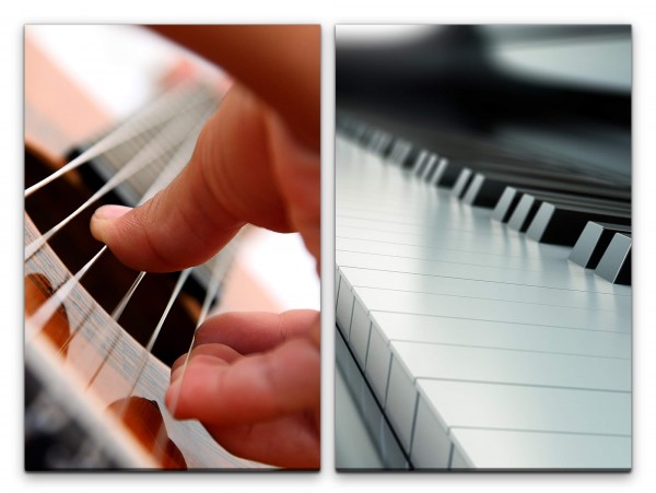2 Bilder je 60x90cm Klavier Musik Klaviertasten Gitarre Nahaufnahme Musiker Studio