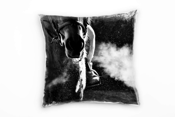 Tiere, schnaubendes Pferd, Detail, grau Deko Kissen 40x40cm für Couch Sofa Lounge Zierkissen
