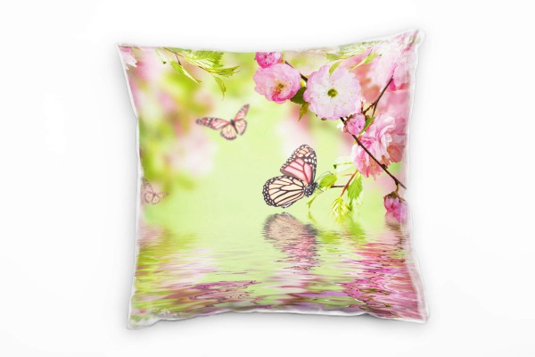 Blumen, Tiere, grün, pink, Spiegelung, Schmetterling Deko Kissen 40x40cm für Couch Sofa Lounge Zierk