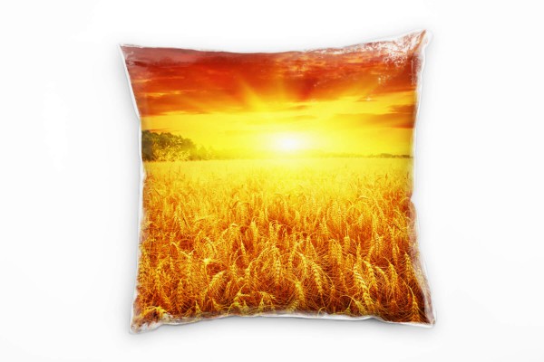 Landschaften, Feld, orange, gelb, grün, Sonne Deko Kissen 40x40cm für Couch Sofa Lounge Zierkissen