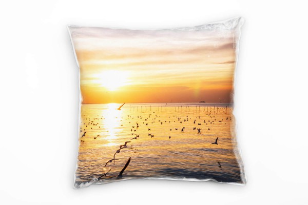 Meer, Sonnenuntergang, Möwen, orange Deko Kissen 40x40cm für Couch Sofa Lounge Zierkissen