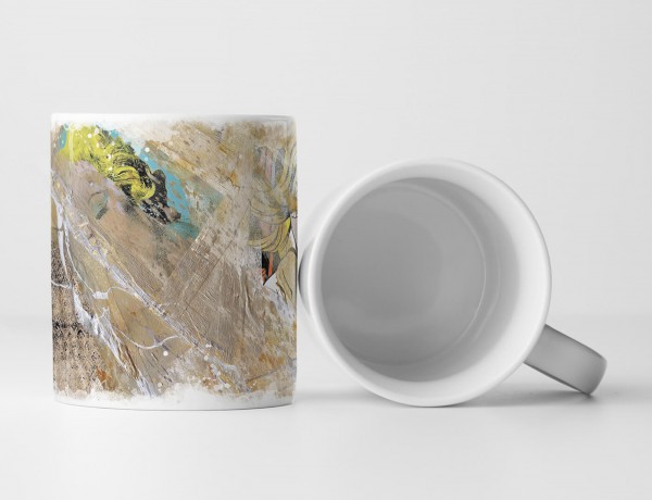Tasse Geschenk Frauen in Pop Art Style; zur Hälfte von beiger Farbe bedeckt