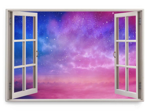 Wandbild 120x80cm Fensterbild Sterne Rosa Sternenhimmel Astrofotografie Kunstvoll