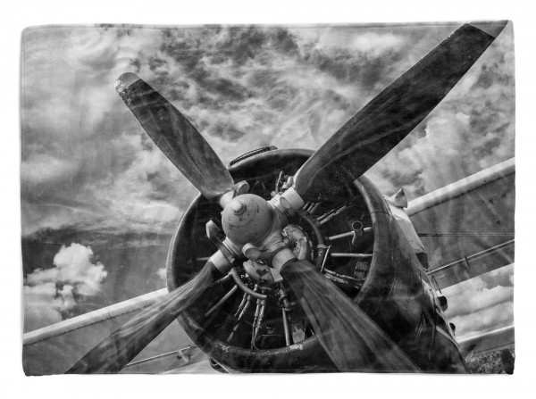 Handtuch Strandhandtuch Saunatuch Kuscheldecke mit Fotomotiv Propeller Flugzeug