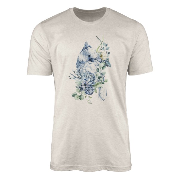 Herren Shirt Organic T-Shirt Aquarell Motiv Papagei Blumen Bio-Baumwolle Ökomode Nachhaltig Farbe