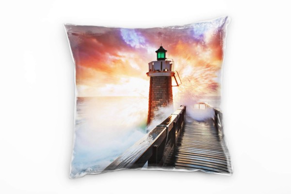 Strand und Meer, Welle, bunt, Leuchtturm, Steg Deko Kissen 40x40cm für Couch Sofa Lounge Zierkissen