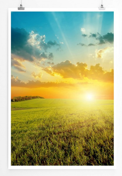 Landschaftsfotografie 60x90cm Poster Sonne über Ackerfeld