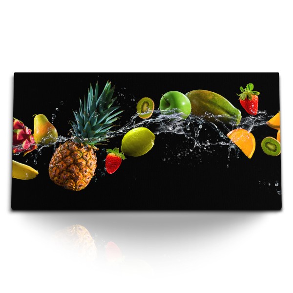 Kunstdruck Bilder 120x60cm Obst Früchte Wasser Fotokunst Ananas Küche