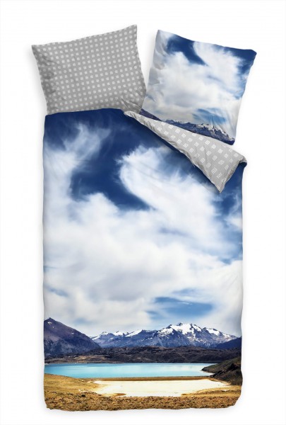 Nationpark Argentinien Blau See Berge Bettwäsche Set 135x200 cm + 80x80cm Atmungsaktiv