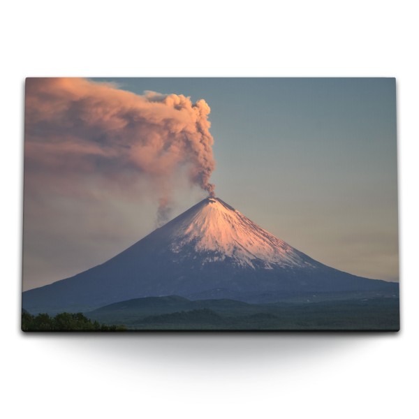 120x80cm Wandbild auf Leinwand Kamtschatka Vulkan Vulkaneruption Vulkanausbruch