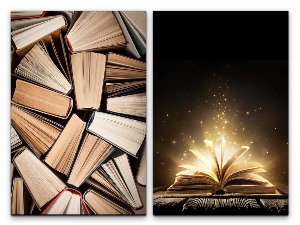 2 Bilder je 60x90cm Bücher Buchstapel Lesen Zauberhaft Magie Fantasie Märchenhaft