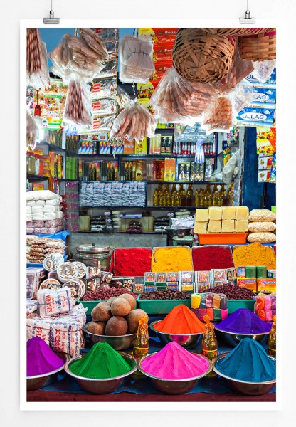 Künstlerische Fotografie 60x90cm Poster Farbenfroher Marktstand in Indien