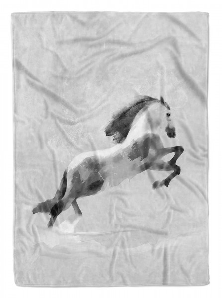 Handtuch Strandhandtuch Saunatuch Kuscheldecke Grau Pferd Motiv Kunstvoll Kraftvoll