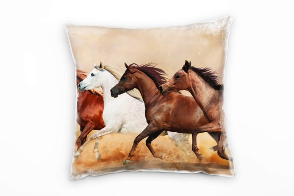 Tiere, braun, weiß, galoppierende Pferde Deko Kissen 40x40cm für Couch Sofa Lounge Zierkissen