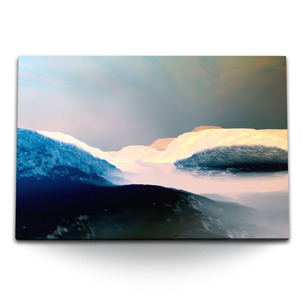 120x80cm Wandbild auf Leinwand Berge Gletscher Eis Kunstvoll Grau