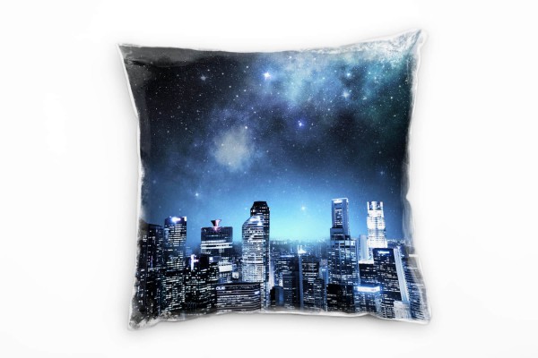 Abstrakt, Sterne, Stadt, Nacht, türkis, blau, grau Deko Kissen 40x40cm für Couch Sofa Lounge Zierkis