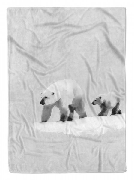 Handtuch Strandhandtuch Saunatuch Kuscheldecke Grau Eisbär Mama Baby Motiv