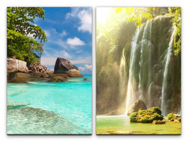 2 Bilder je 60x90cm Thailand Strand Wasserfälle Natur Sommer Traumurlaub Sonnenschein